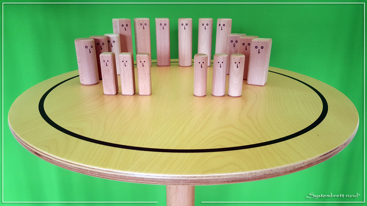 www.systembrett.at &middot; Systembrett-Artikel &middot; &bdquo;Systembrett rund&rdquo; mit einem Durchmesser von 50 Zentimeter inklusive 24 unbehandelten Holzfiguren aus massiver Buche