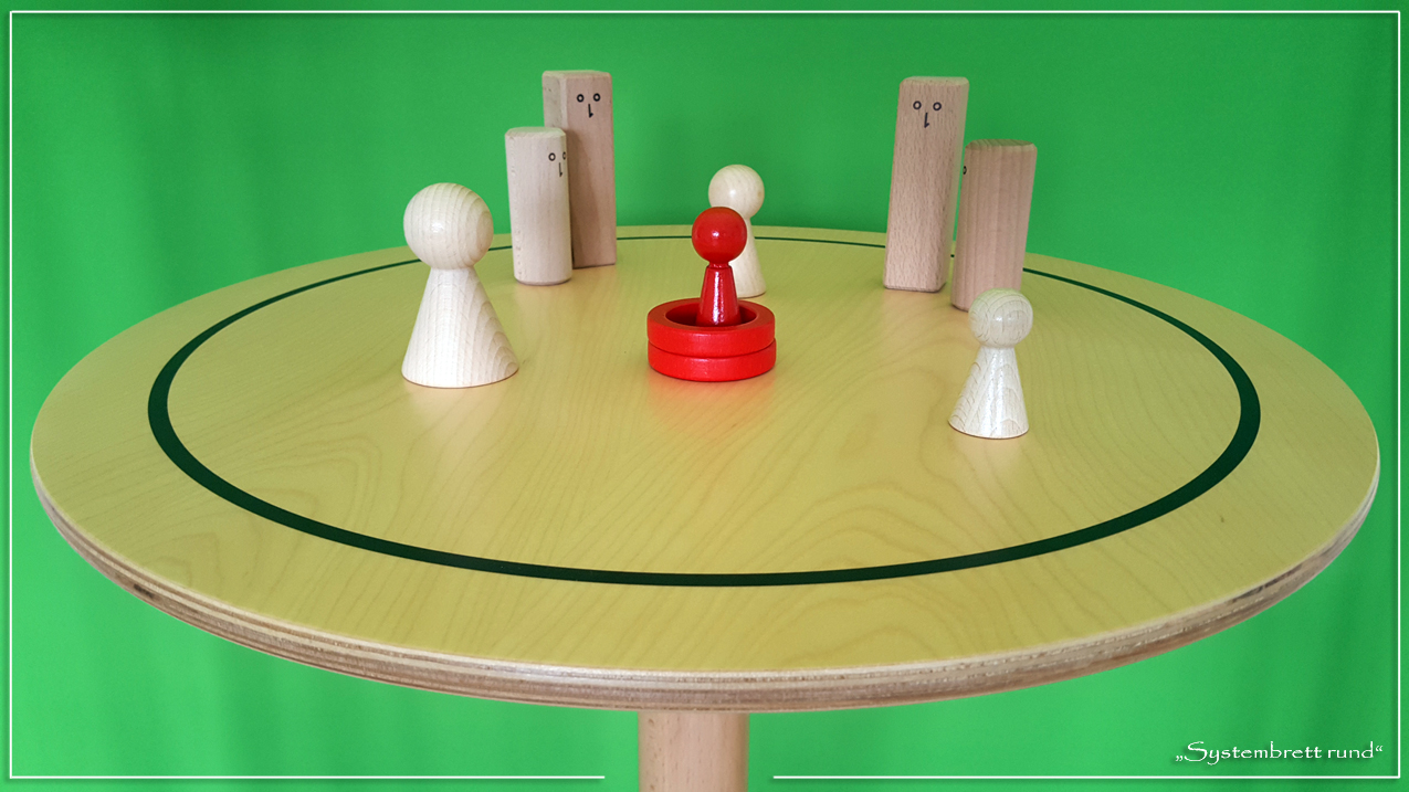 www.systembrett.at &middot; Systembrett-Artikel &middot; &bdquo;Systembrett rund&rdquo; mit einem Durchmesser von 50 Zentimeter inklusive 24 unbehandelten Holzfiguren aus massiver Buche