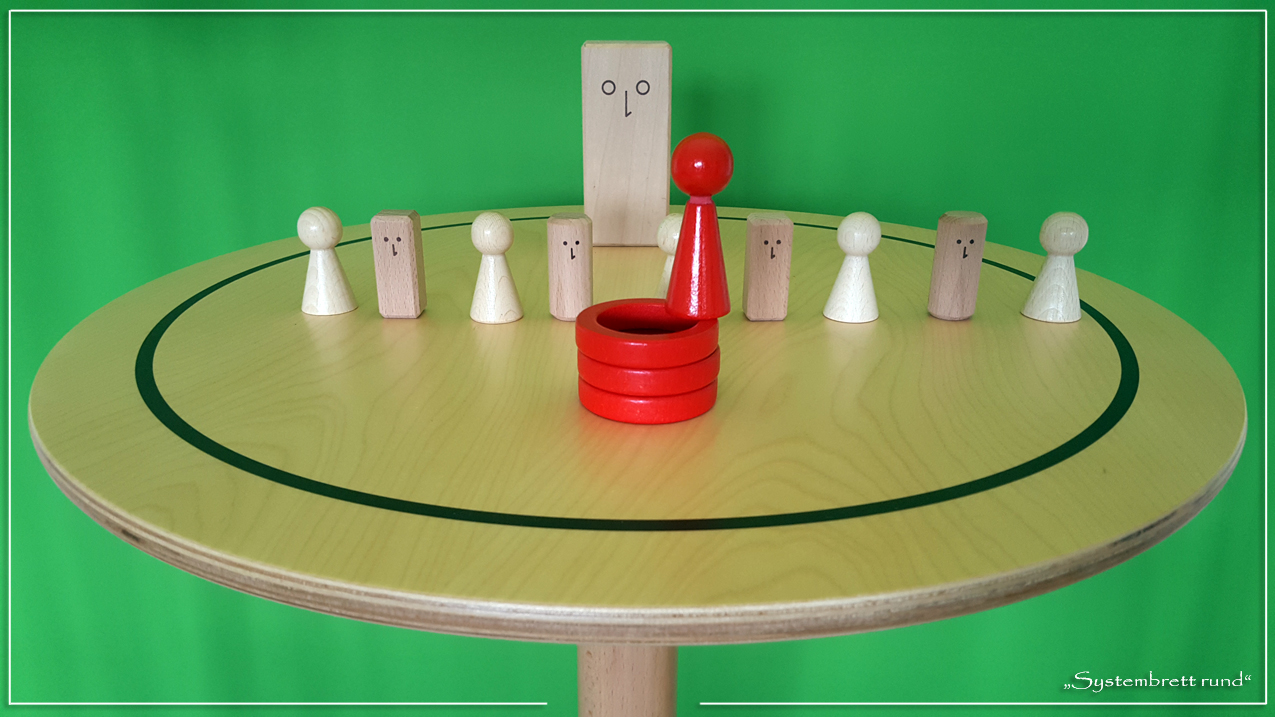 www.systembrett.at &middot; Systembrett-Artikel &middot; &bdquo;Systembrett rund&rdquo; mit einem Durchmesser von 50 Zentimeter inklusive 24 unbehandelten Holzfiguren aus massiver Buche