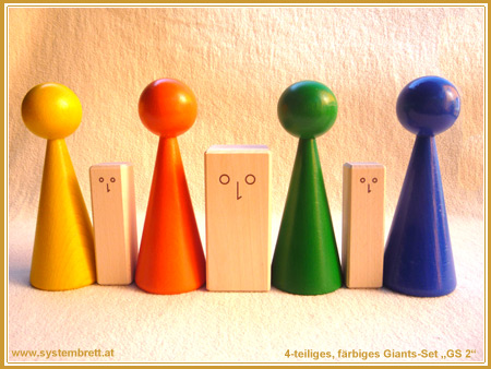 www.systembrett.at · Systembrett-Artikel · 4-teiliges, färbiges Holzfiguren-Set „Giants 2”